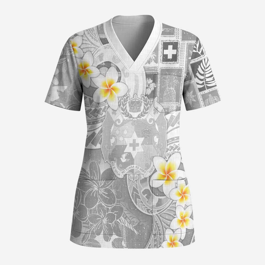 Tonga Christmas Scrub Top Kilisimasi Fiefia Retro Style White - Polynesian Pride