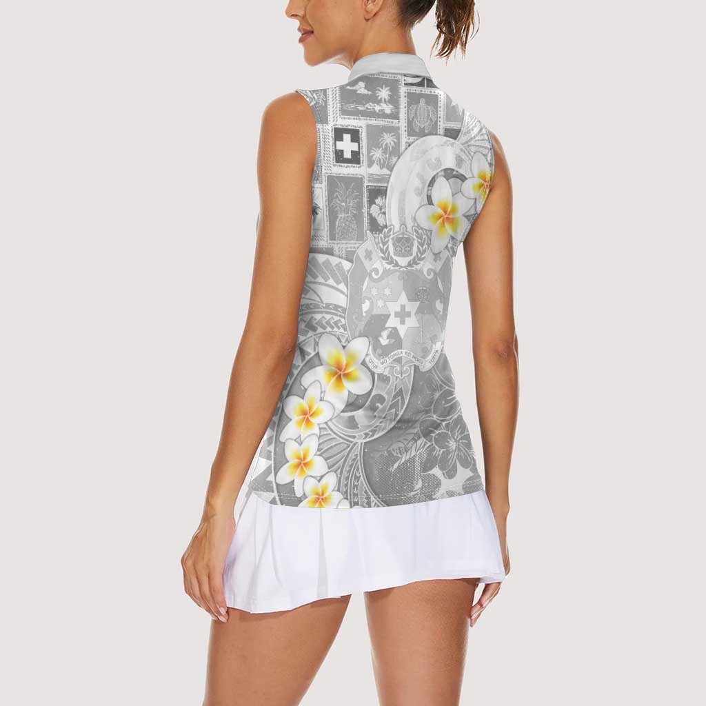 Tonga Christmas Women Sleeveless Polo Shirt Kilisimasi Fiefia Retro Style White - Polynesian Pride