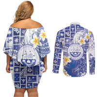 Federated States Of Micronesia Christmas Couples Matching Off Shoulder Short Dress and Long Sleeve Button Shirt Retro Style Bright Version - Polynesian Pride