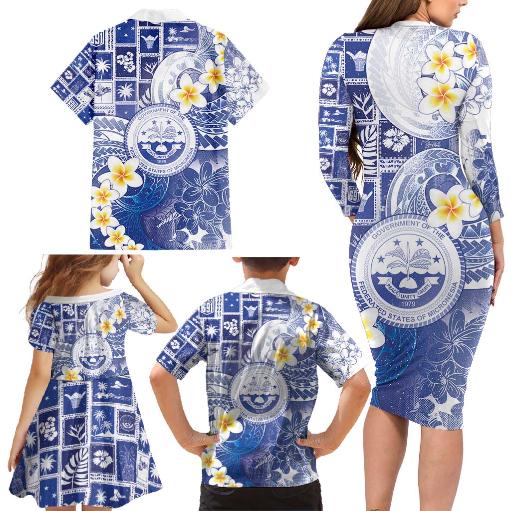Federated States Of Micronesia Christmas Family Matching Long Sleeve Bodycon Dress and Hawaiian Shirt Retro Style Bright Version - Polynesian Pride