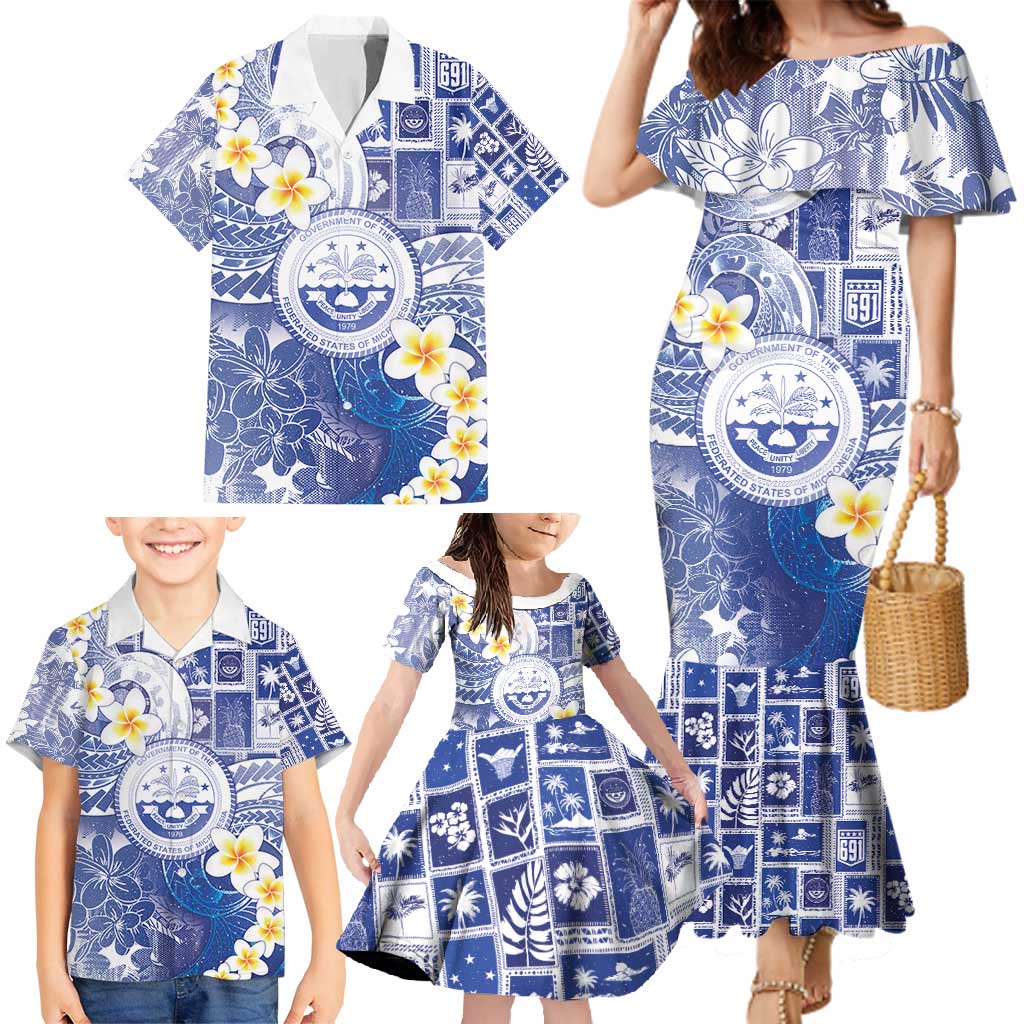 Federated States Of Micronesia Christmas Family Matching Mermaid Dress and Hawaiian Shirt Retro Style Bright Version - Polynesian Pride