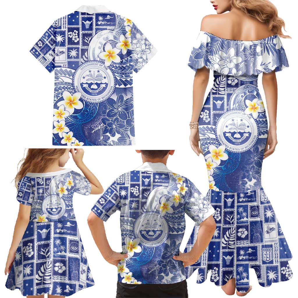 Federated States Of Micronesia Christmas Family Matching Mermaid Dress and Hawaiian Shirt Retro Style Bright Version - Polynesian Pride