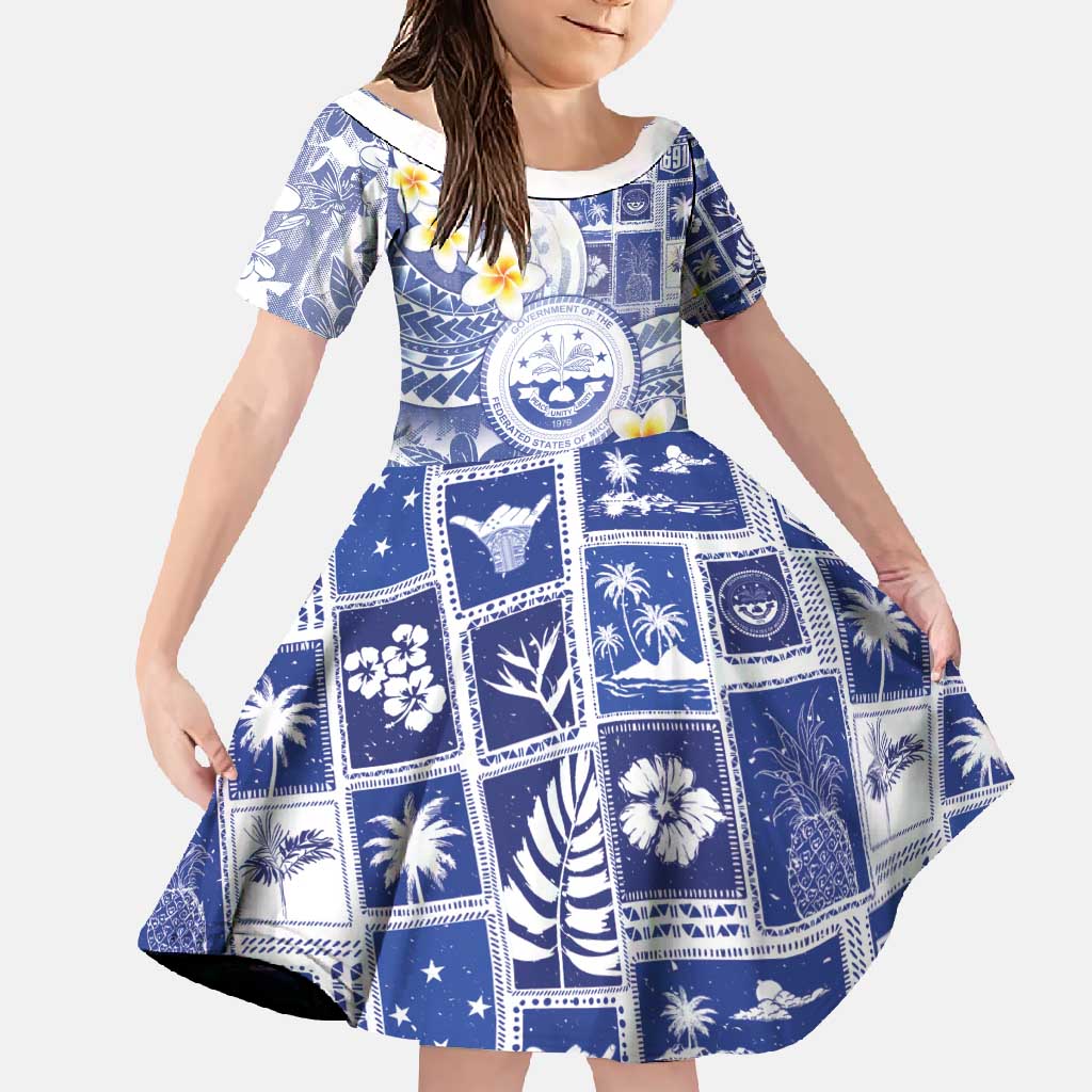 Federated States Of Micronesia Christmas Family Matching Short Sleeve Bodycon Dress and Hawaiian Shirt Retro Style Bright Version - Polynesian Pride
