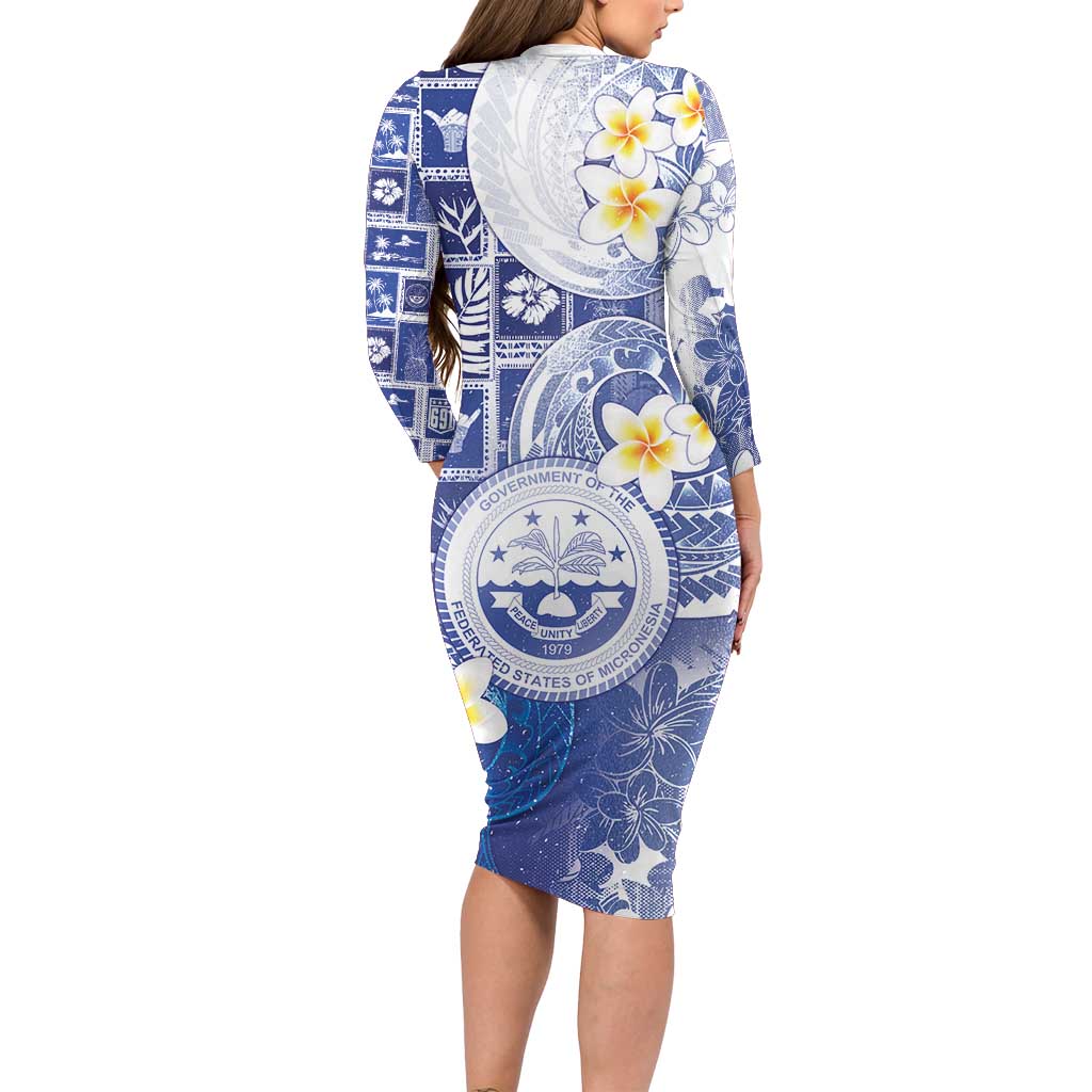 Federated States Of Micronesia Christmas Long Sleeve Bodycon Dress Retro Style Bright Version - Polynesian Pride