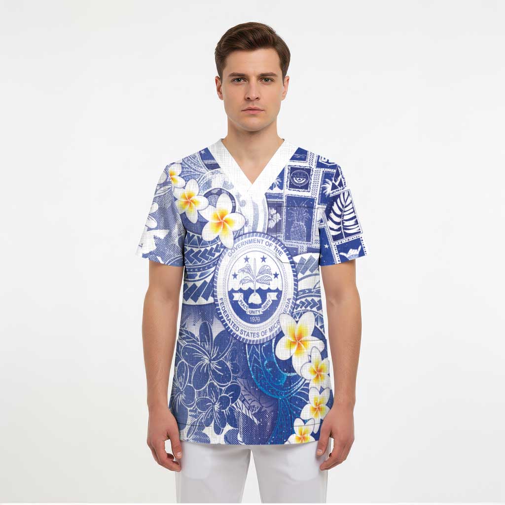 Federated States Of Micronesia Christmas Scrub Top Retro Style Bright Version - Polynesian Pride