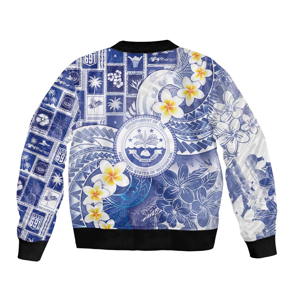 Federated States Of Micronesia Christmas Sleeve Zip Bomber Jacket Retro Style Bright Version - Polynesian Pride