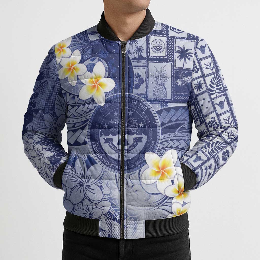 Federated States Of Micronesia Christmas Bomber Puffer Jacket Retro Style Dark Version - Polynesian Pride