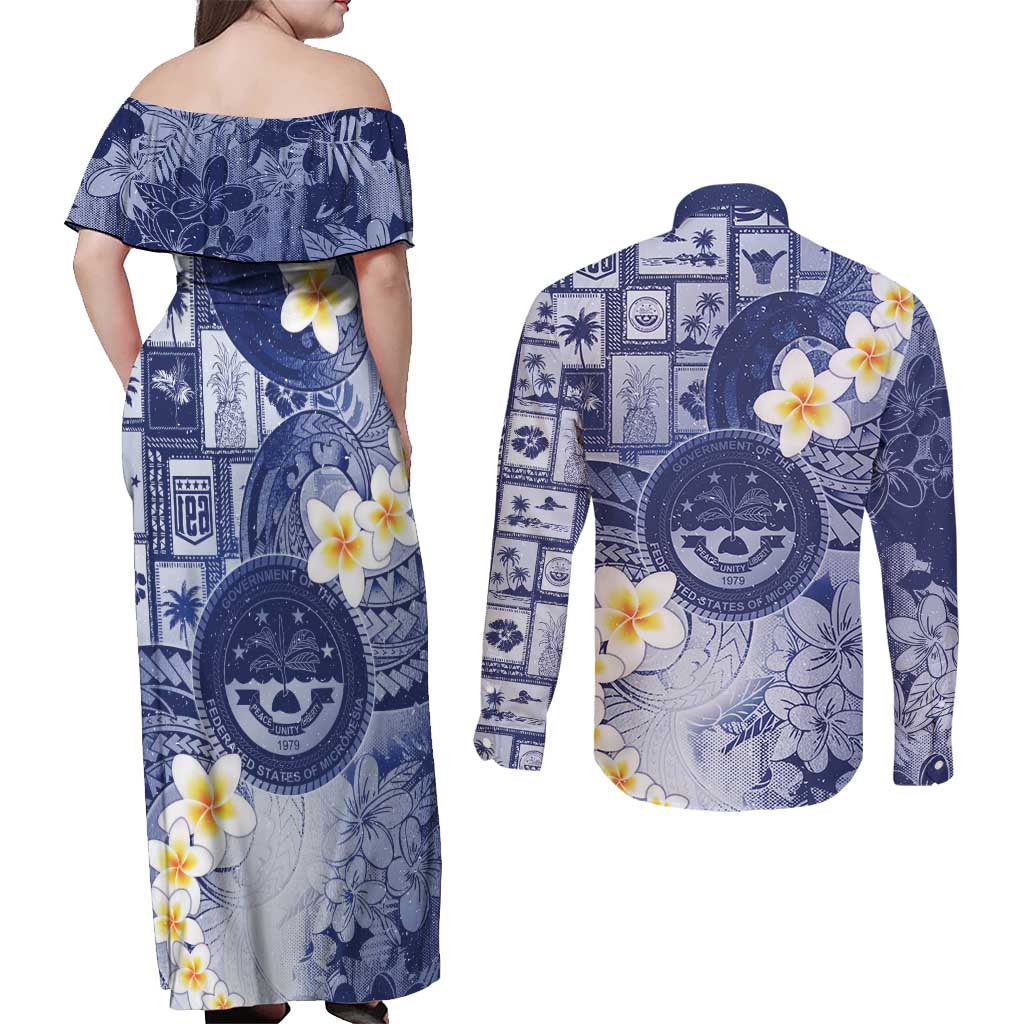 Federated States Of Micronesia Christmas Couples Matching Off Shoulder Maxi Dress and Long Sleeve Button Shirt Retro Style Dark Version - Polynesian Pride