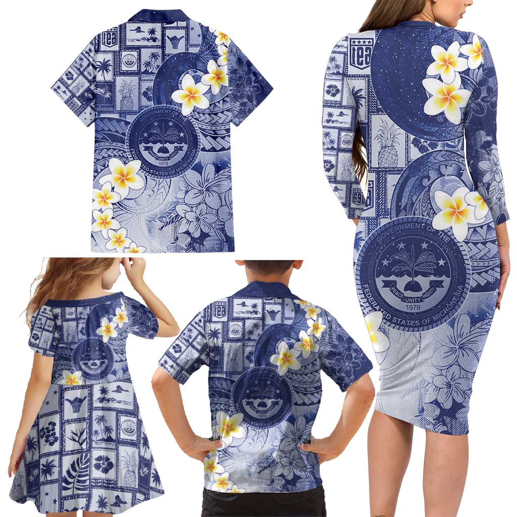 Federated States Of Micronesia Christmas Family Matching Long Sleeve Bodycon Dress and Hawaiian Shirt Retro Style Dark Version - Polynesian Pride