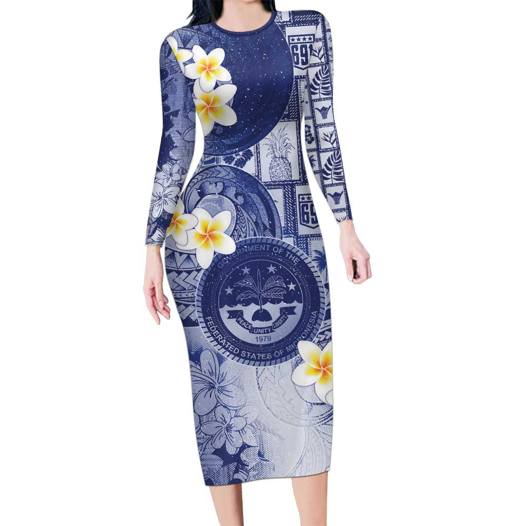 Federated States Of Micronesia Christmas Family Matching Long Sleeve Bodycon Dress and Hawaiian Shirt Retro Style Dark Version - Polynesian Pride