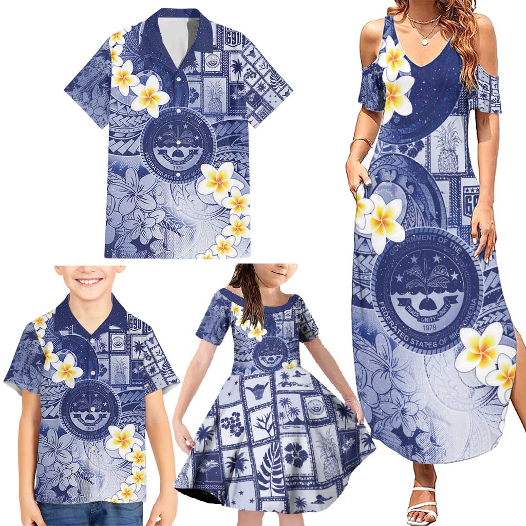 Federated States Of Micronesia Christmas Family Matching Summer Maxi Dress and Hawaiian Shirt Retro Style Dark Version - Polynesian Pride
