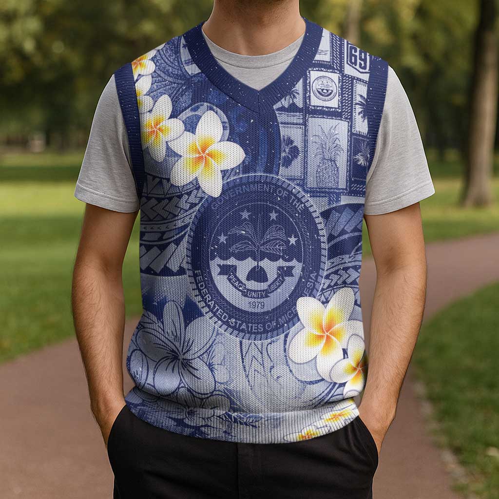 Federated States Of Micronesia Christmas Knitted V-Neck Vest Retro Style Dark Version - Polynesian Pride