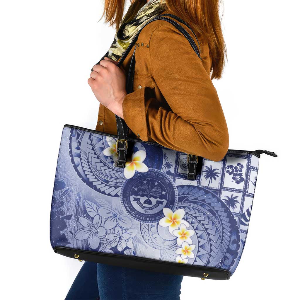 Federated States Of Micronesia Christmas Leather Tote Bag Retro Style Dark Version - Polynesian Pride