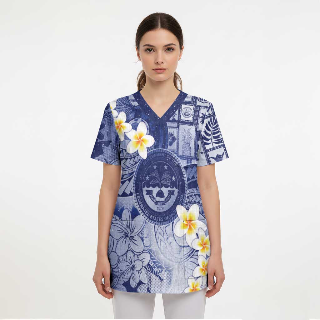 Federated States Of Micronesia Christmas Scrub Top Retro Style Dark Version - Polynesian Pride
