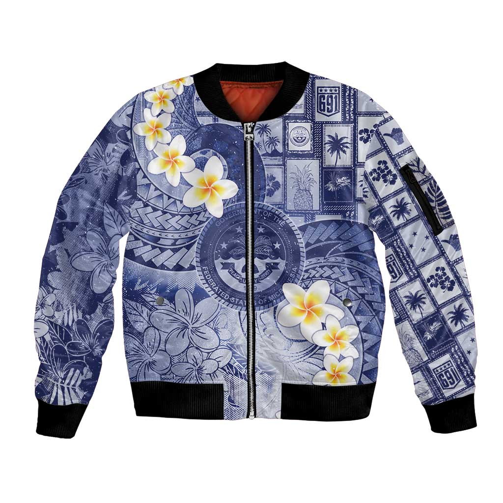 Federated States Of Micronesia Christmas Sleeve Zip Bomber Jacket Retro Style Dark Version - Polynesian Pride