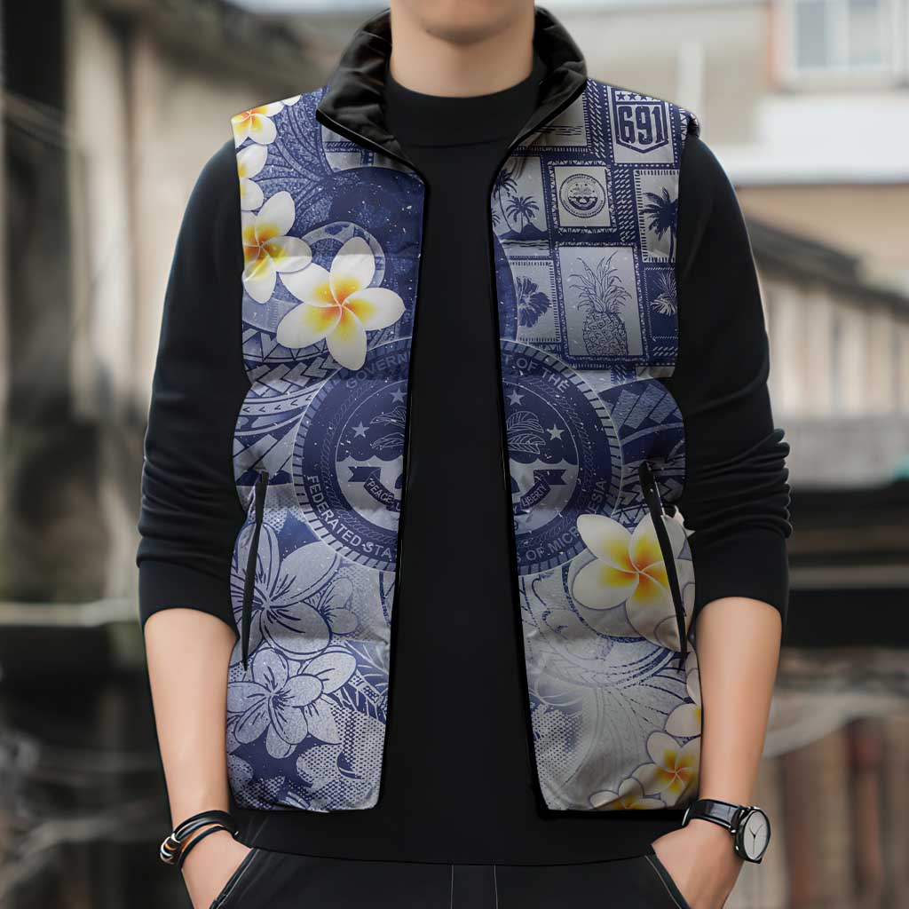 Federated States Of Micronesia Christmas Sleeveless Puffer Jacket Retro Style Dark Version - Polynesian Pride