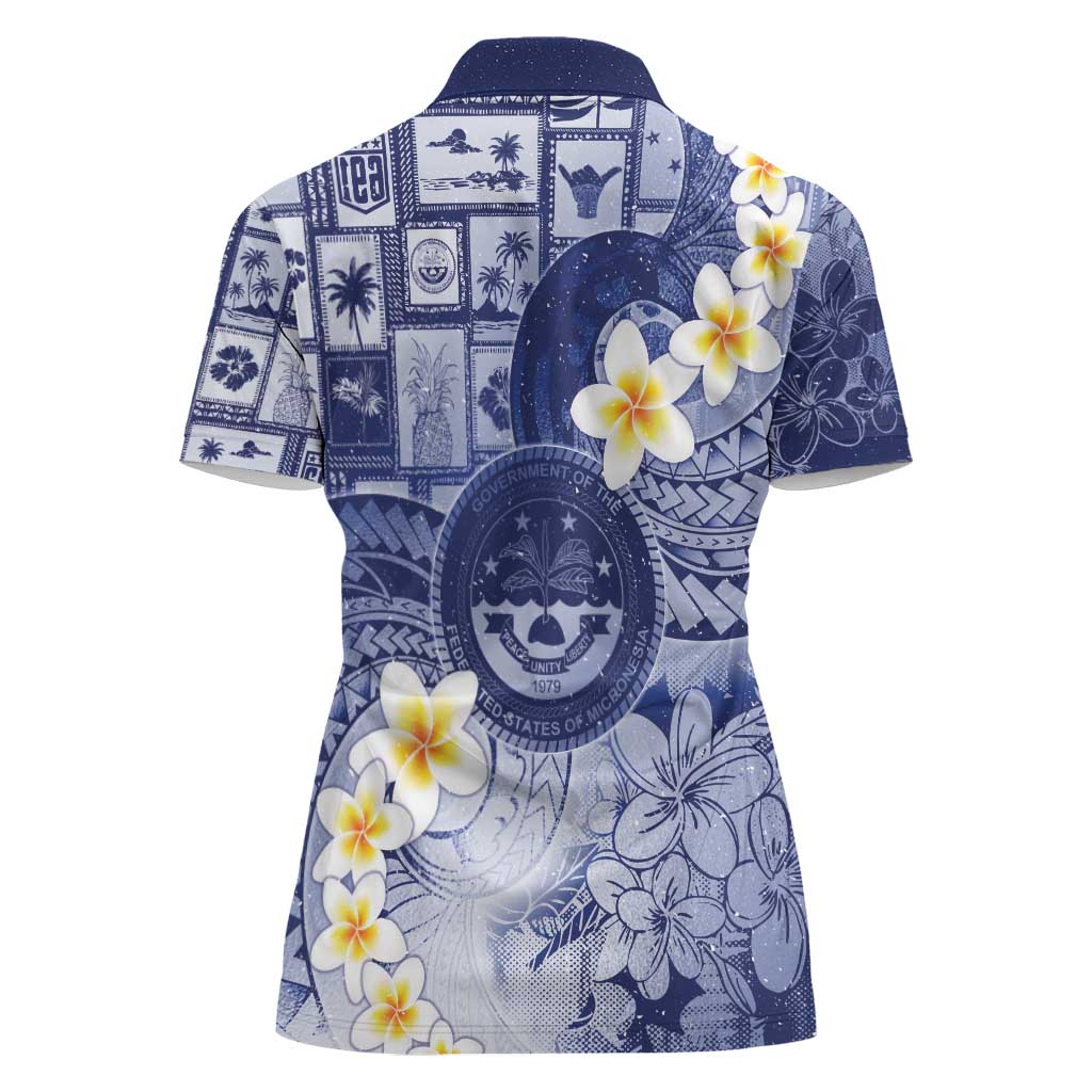 Federated States Of Micronesia Christmas Women Polo Shirt Retro Style Dark Version - Polynesian Pride