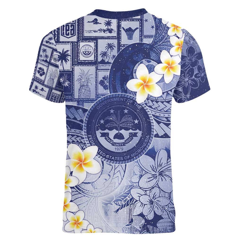 Federated States Of Micronesia Christmas Women V-Neck T-Shirt Retro Style Dark Version - Polynesian Pride