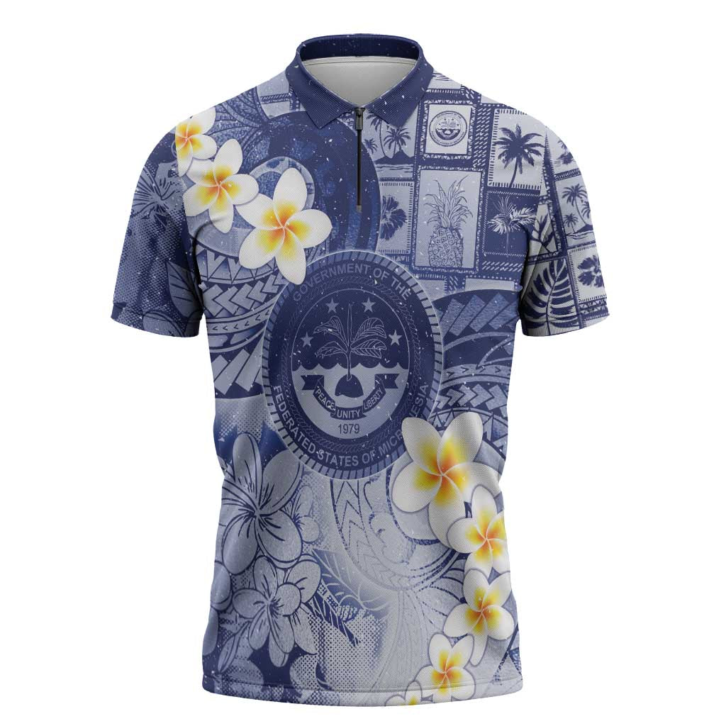 Federated States Of Micronesia Christmas Zipper Polo Shirt Retro Style Dark Version - Polynesian Pride