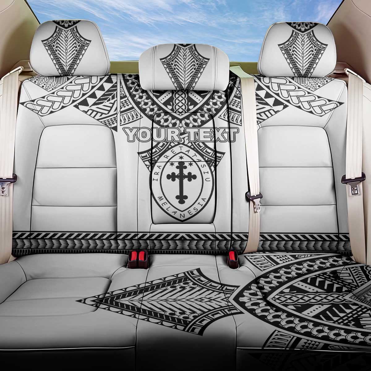 Personalised Melanesian Brotherhood Back Car Seat Cover With Tribal Pattern LT05 One Size White - Polynesian Pride