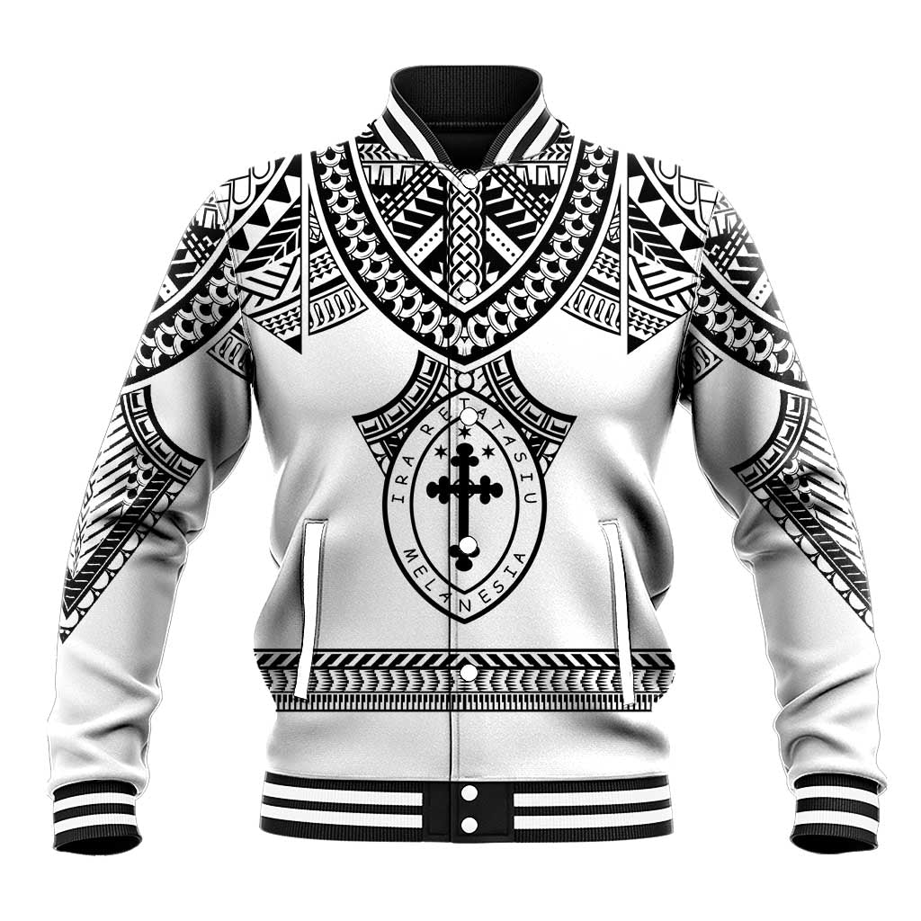 Personalised Melanesian Brotherhood Baseball Jacket With Tribal Pattern LT05 Unisex White - Polynesian Pride