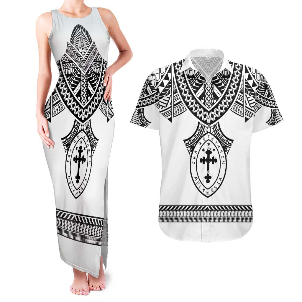 Personalised Melanesian Brotherhood Couples Matching Tank Maxi Dress and Hawaiian Shirt With Tribal Pattern LT05 White - Polynesian Pride
