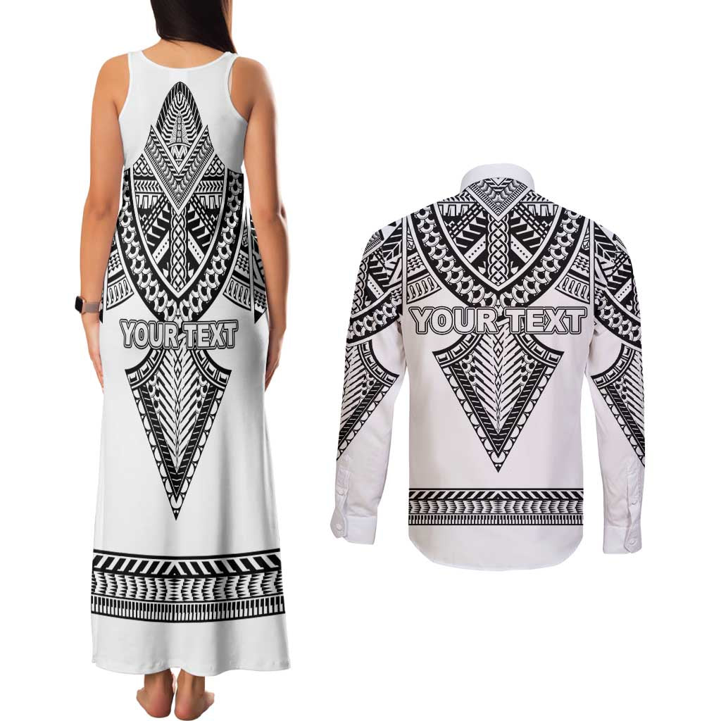 Personalised Melanesian Brotherhood Couples Matching Tank Maxi Dress and Long Sleeve Button Shirt With Tribal Pattern - Polynesian Pride