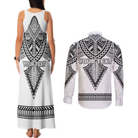 Personalised Melanesian Brotherhood Couples Matching Tank Maxi Dress and Long Sleeve Button Shirt With Tribal Pattern - Polynesian Pride