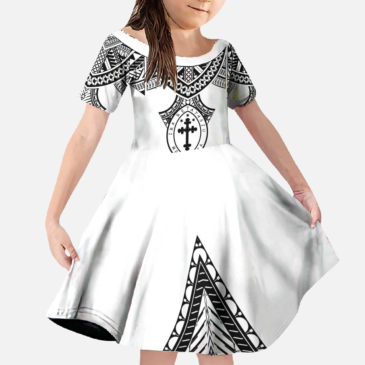 Personalised Melanesian Brotherhood Family Matching Off The Shoulder Long Sleeve Dress and Hawaiian Shirt With Tribal Pattern - Polynesian Pride