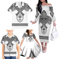 Personalised Melanesian Brotherhood Family Matching Off The Shoulder Long Sleeve Dress and Hawaiian Shirt With Tribal Pattern - Polynesian Pride