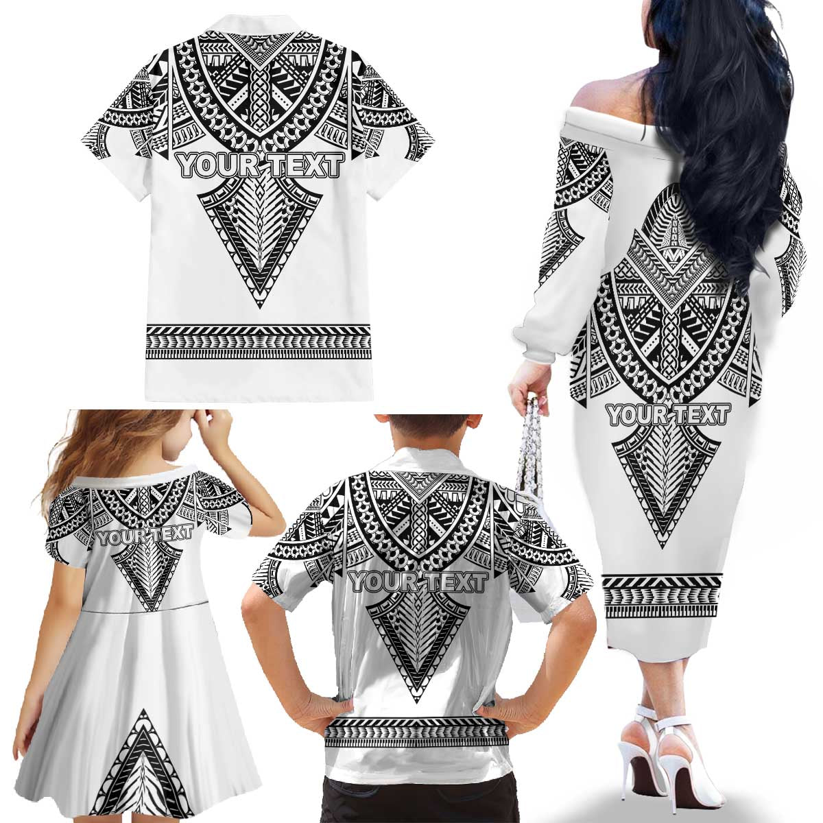 Personalised Melanesian Brotherhood Family Matching Off The Shoulder Long Sleeve Dress and Hawaiian Shirt With Tribal Pattern - Polynesian Pride