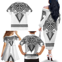 Personalised Melanesian Brotherhood Family Matching Off The Shoulder Long Sleeve Dress and Hawaiian Shirt With Tribal Pattern - Polynesian Pride