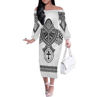 Personalised Melanesian Brotherhood Family Matching Off The Shoulder Long Sleeve Dress and Hawaiian Shirt With Tribal Pattern - Polynesian Pride