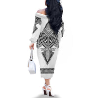 Personalised Melanesian Brotherhood Family Matching Off The Shoulder Long Sleeve Dress and Hawaiian Shirt With Tribal Pattern - Polynesian Pride