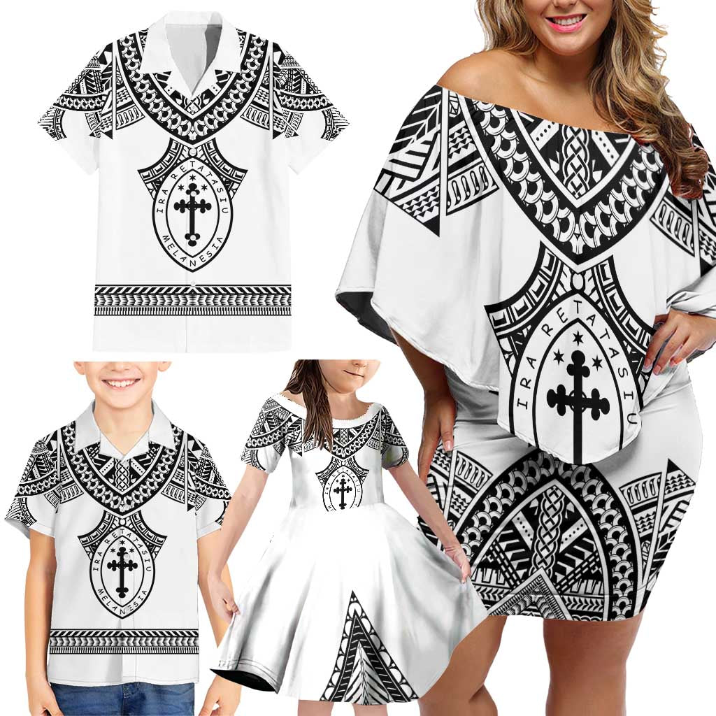 Personalised Melanesian Brotherhood Family Matching Off Shoulder Short Dress and Hawaiian Shirt With Tribal Pattern - Polynesian Pride