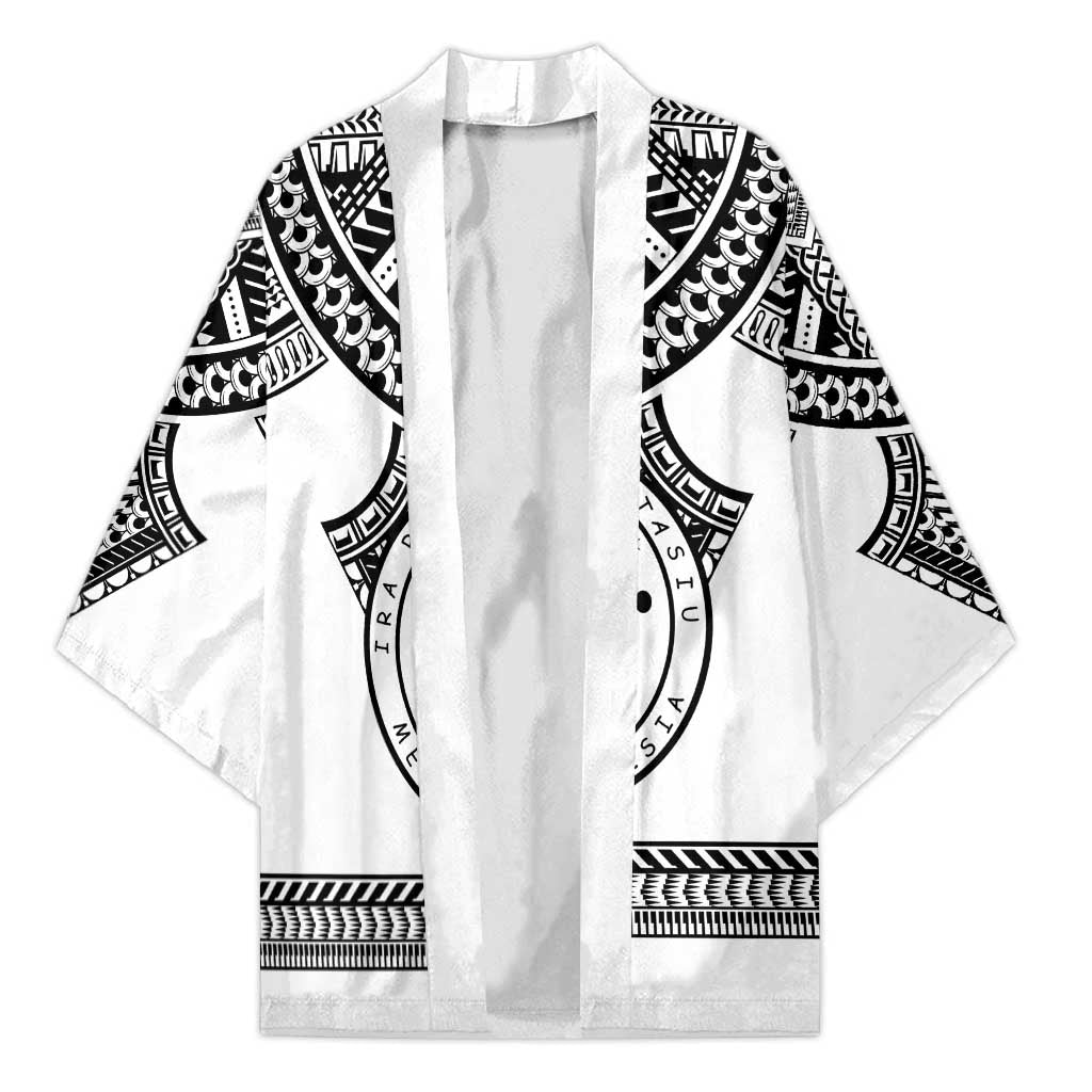 Personalised Melanesian Brotherhood Kimono With Tribal Pattern LT05 Unisex White - Polynesian Pride