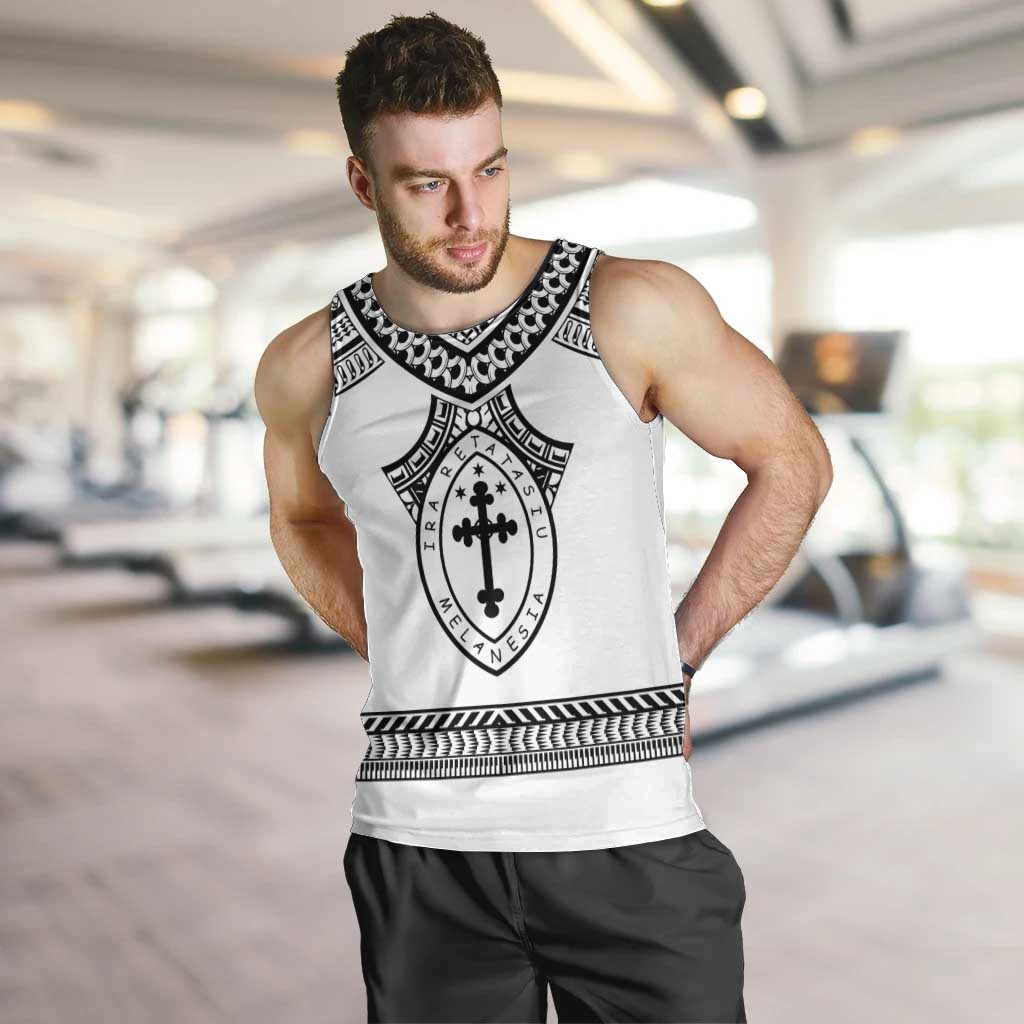 Personalised Melanesian Brotherhood Men Tank Top With Tribal Pattern LT05 White - Polynesian Pride