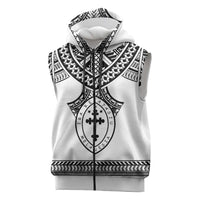 Personalised Melanesian Brotherhood Sleeveless Zip Hoodie With Tribal Pattern LT05 White - Polynesian Pride