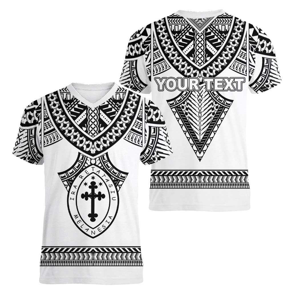 Personalised Melanesian Brotherhood Women V-Neck T-Shirt With Tribal Pattern LT05 - Polynesian Pride