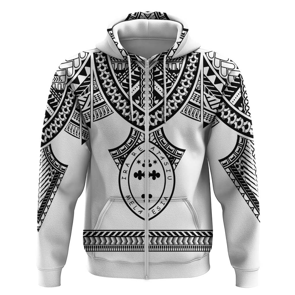 Personalised Melanesian Brotherhood Zip Hoodie With Tribal Pattern LT05 Zip Hoodie White - Polynesian Pride