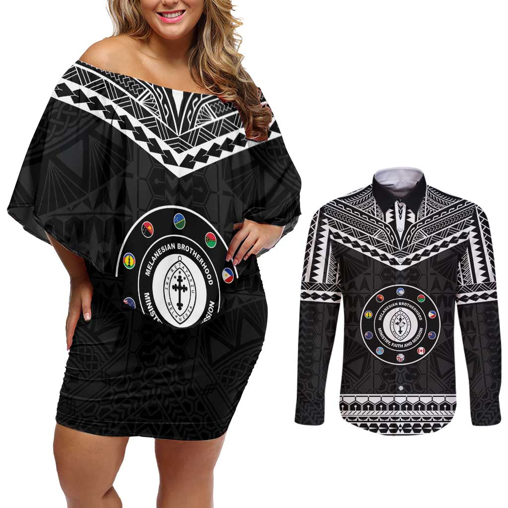 Personalised Melanesian Brotherhood Couples Matching Off Shoulder Short Dress and Long Sleeve Button Shirt Ministry Faith And Mission - Polynesian Pride