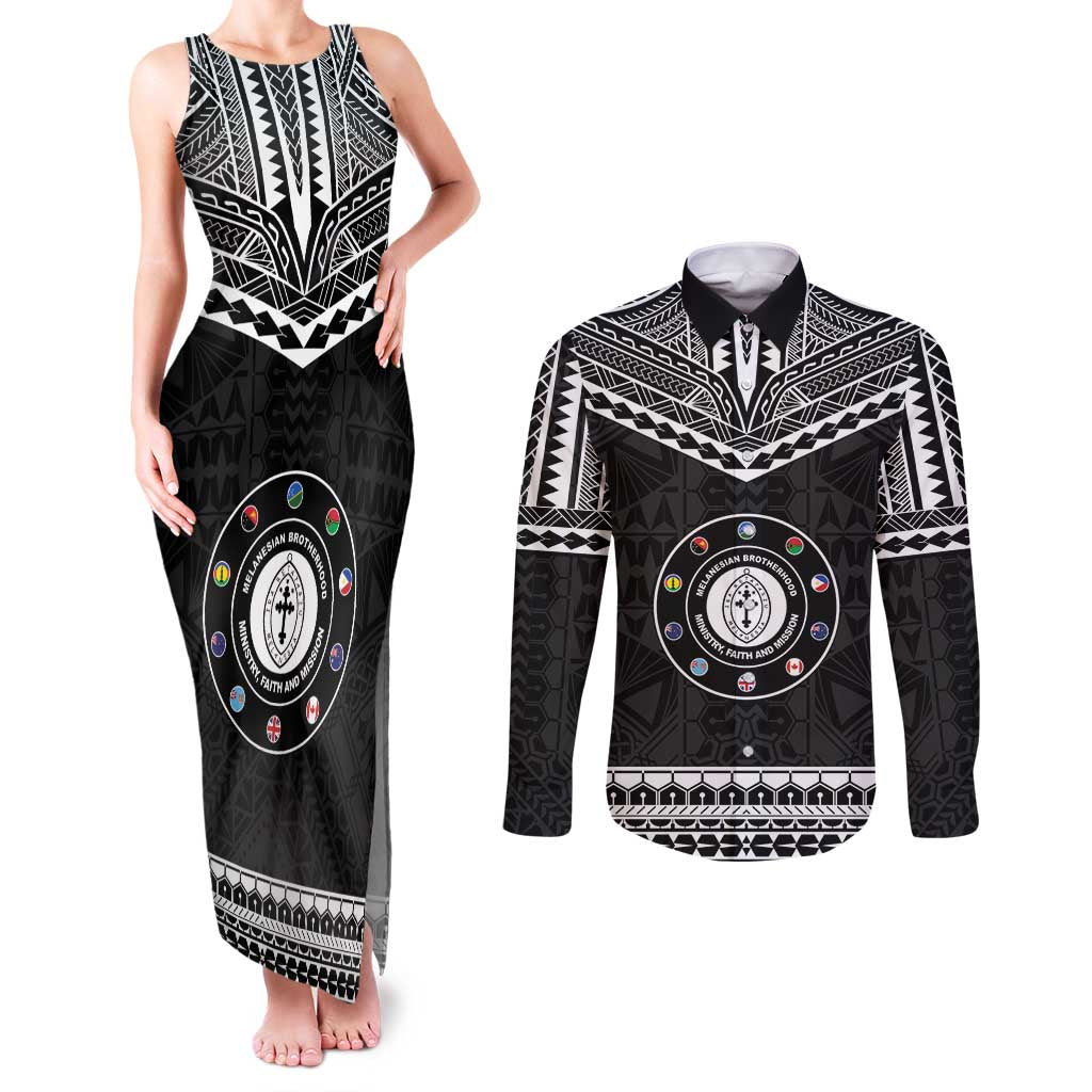Personalised Melanesian Brotherhood Couples Matching Tank Maxi Dress and Long Sleeve Button Shirt Ministry Faith And Mission - Polynesian Pride
