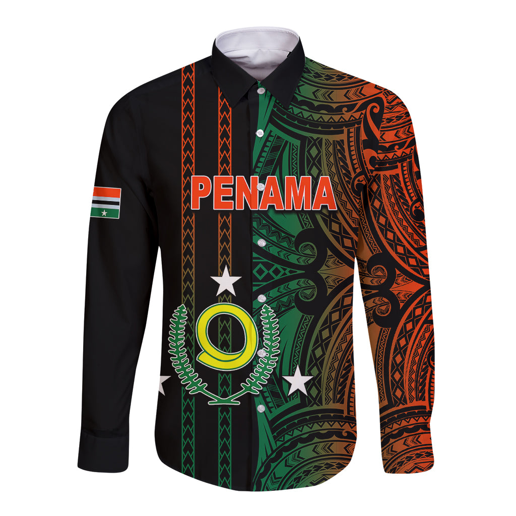 Custom Vanuatu Penama Long Sleeve Button Shirt Polynesian Tribal LT6 Unisex Black - Polynesian Pride