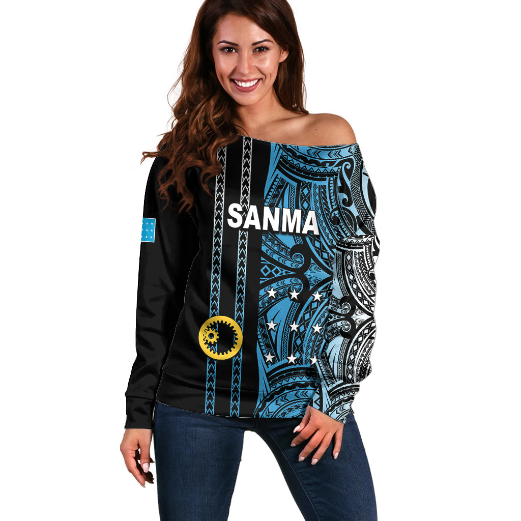 Custom Vanuatu Sanma Off Shoulder Sweater Polynesian Tribal LT6 Women Black - Polynesian Pride