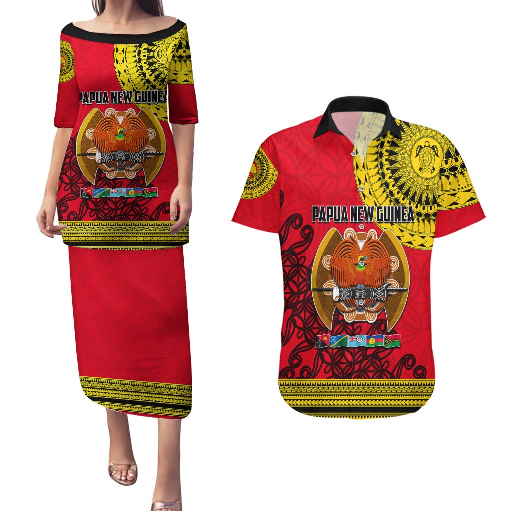 Papua New Guinea Couples Matching Puletasi Dress and Hawaiian Shirt Melanesian Festival 2023 LT6 Red - Polynesian Pride