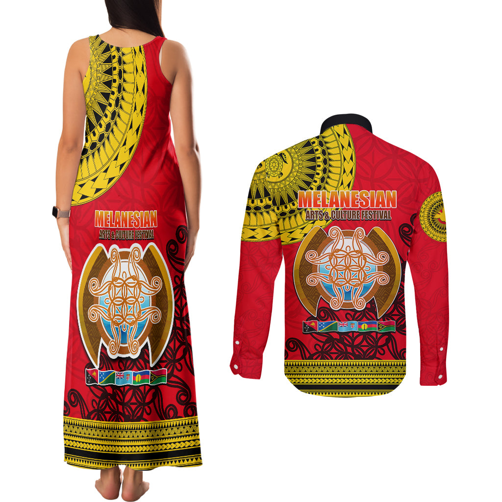Papua New Guinea Couples Matching Tank Maxi Dress and Long Sleeve Button Shirts Melanesian Festival 2023 LT6 - Polynesian Pride