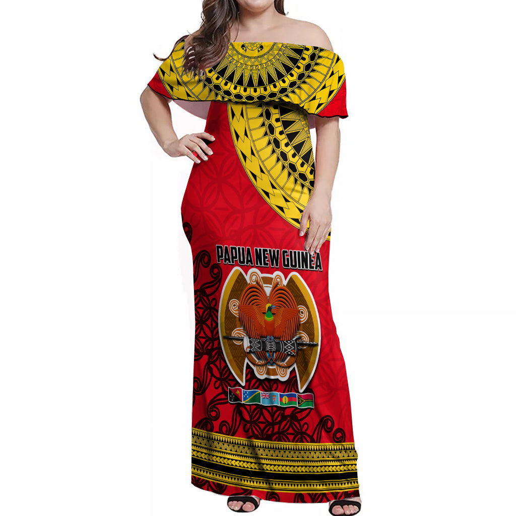 Papua New Guinea Off Shoulder Maxi Dress Melanesian Festival 2023 LT6 Women Red - Polynesian Pride