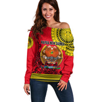 Papua New Guinea Off Shoulder Sweater Melanesian Festival 2023 LT6 Women Red - Polynesian Pride