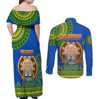 Solomon Islands Couples Matching Off Shoulder Maxi Dress and Long Sleeve Button Shirts Melanesian Festival 2023 LT6 - Polynesian Pride