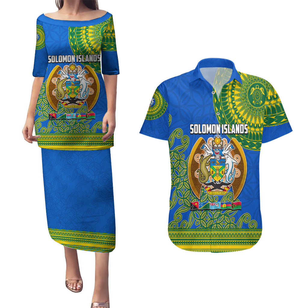 Solomon Islands Couples Matching Puletasi Dress and Hawaiian Shirt Melanesian Festival 2023 LT6 Green - Polynesian Pride